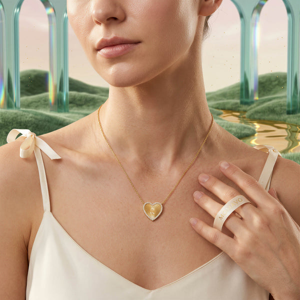 Pleated Heart Initial Necklace | 18K Gold Plated
