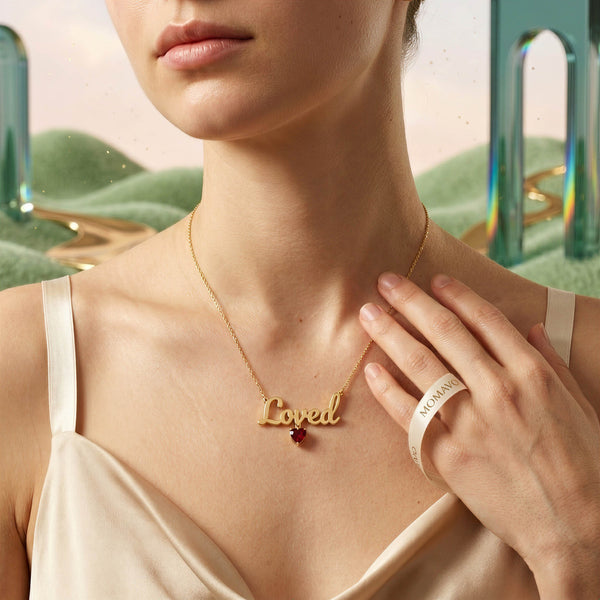 Birthstone Heart Name Necklace | 18K Gold Plated