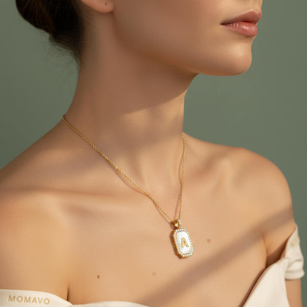 Zodiac Initial Gemstone Pendant Necklace | 18K Gold Plated