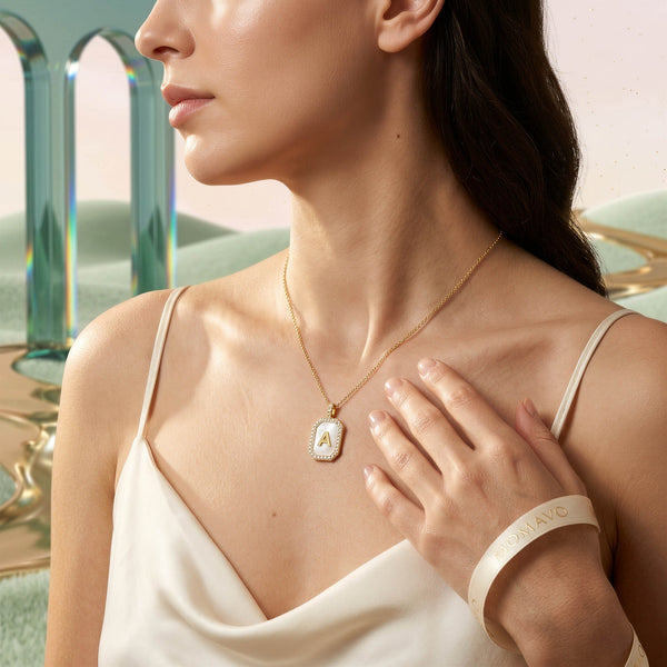 Zodiac Initial Gemstone Pendant Necklace | 18K Gold Plated