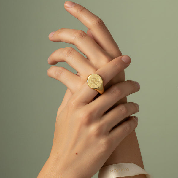 Round Monogram Ring | 18K Gold Plated