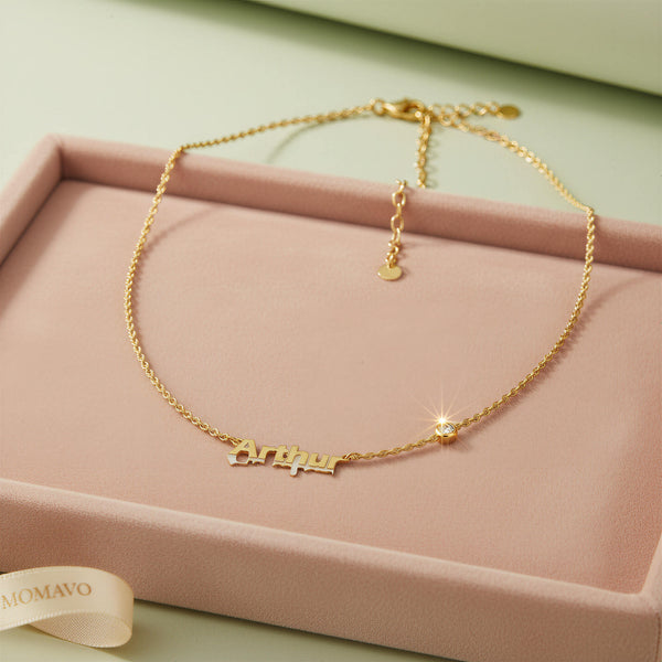 Personalized Name Gemstone Necklace | 18K Gold Plated