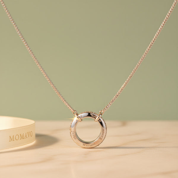 Circle of Love Birthstone Engraving Necklace | 18K Gold Plated
