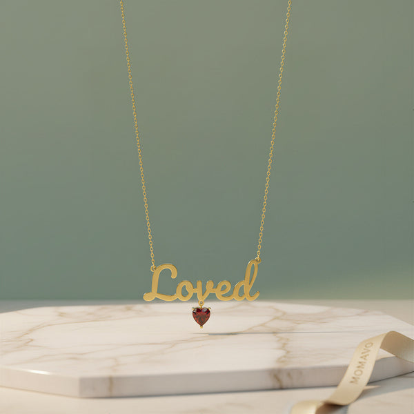 Birthstone Heart Name Necklace | 18K Gold Plated