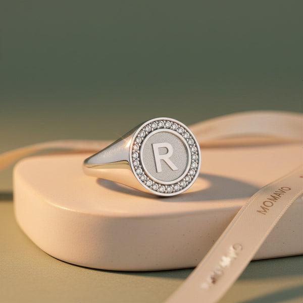 Monogram Initial Ring | Rhodium Plated