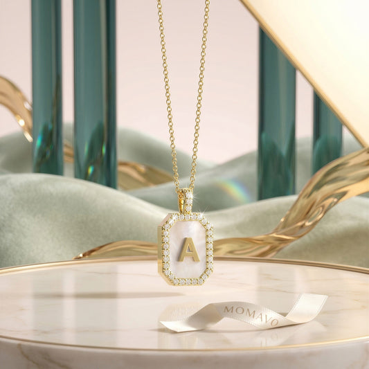 Zodiac Initial Gemstone Pendant Necklace | 18K Gold Plated