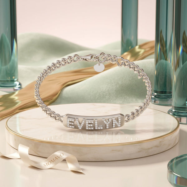Pavé Letter ID Bar Bracelet | Silver