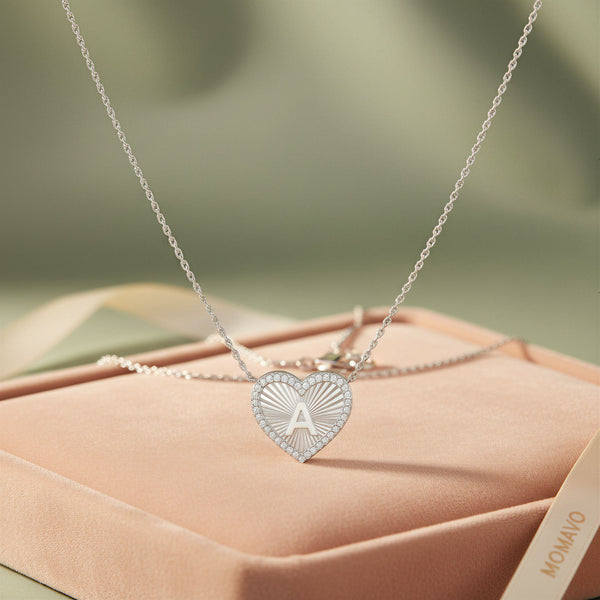 Pleated Heart Initial Necklace | Silver