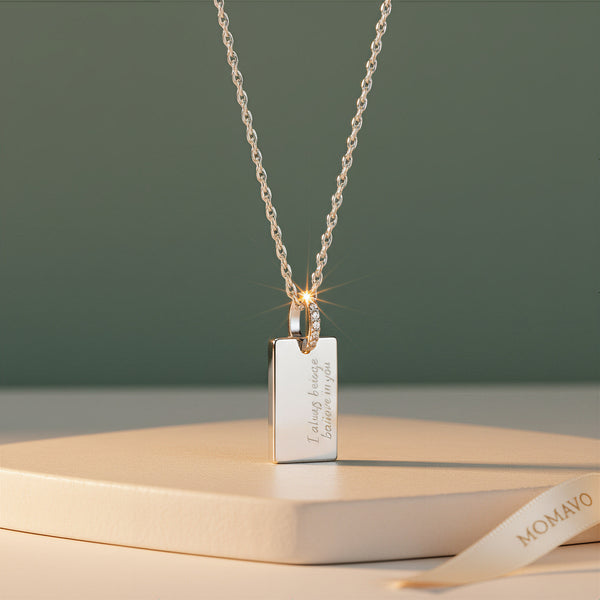 Engravable Rectangle Pendant Necklace | Silver