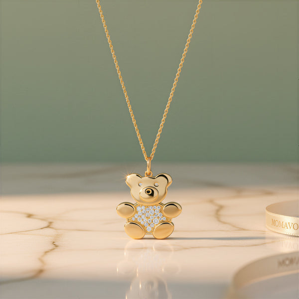 Teddy Family Pendant Necklace | 18K Gold Plated