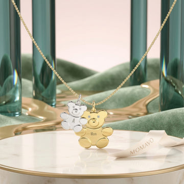 Teddy Family Pendant Necklace | 18K Gold Plated