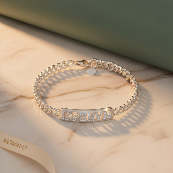 Pavé Letter ID Bar Bracelet | Silver