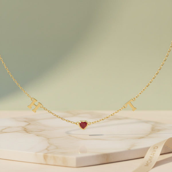 HeartLink Birthstone Necklace | 18K Gold Plated