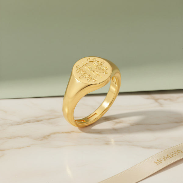 Round Monogram Ring | 18K Gold Plated