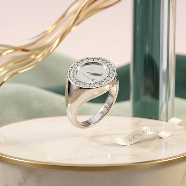 Monogram Initial Ring | Rhodium Plated