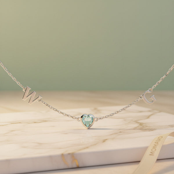 HeartLink Birthstone Necklace | Silver
