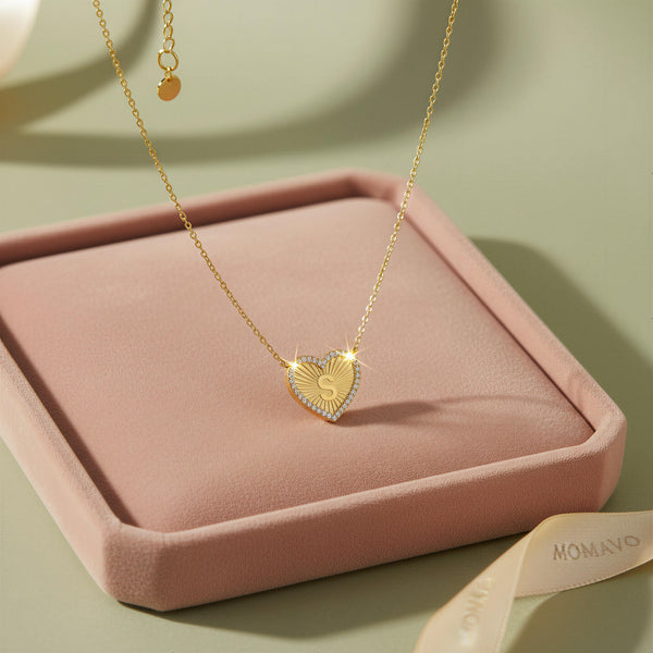 Pleated Heart Initial Necklace | 18K Gold Plated