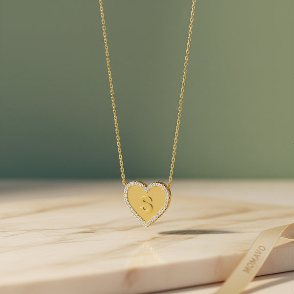 Heart Initial Necklace | 18K Gold Plated