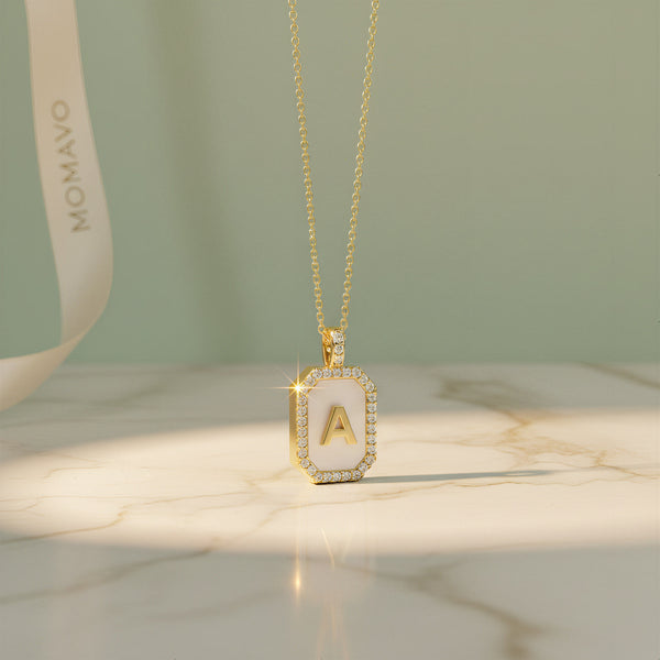 Zodiac Initial Gemstone Pendant Necklace | 18K Gold Plated