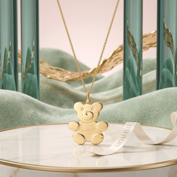 Teddy Family Pendant Necklace | 18K Gold Plated