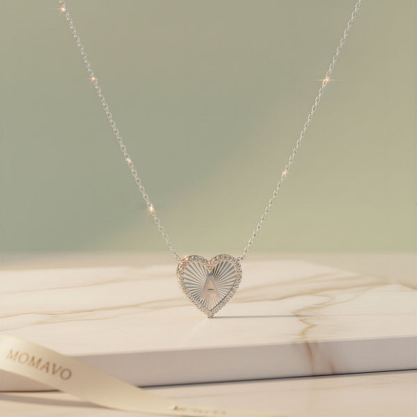 Pleated Heart Initial Necklace | Silver