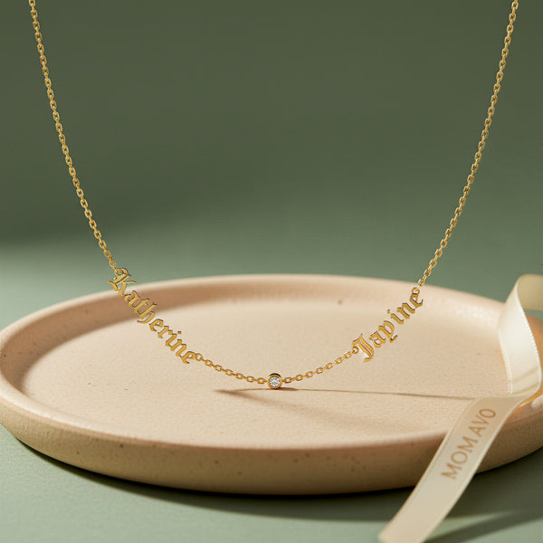 Custom Name Necklace with Gemstone | 18K Gold Plated