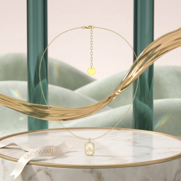 Zodiac Initial Gemstone Pendant Necklace | 18K Gold Plated