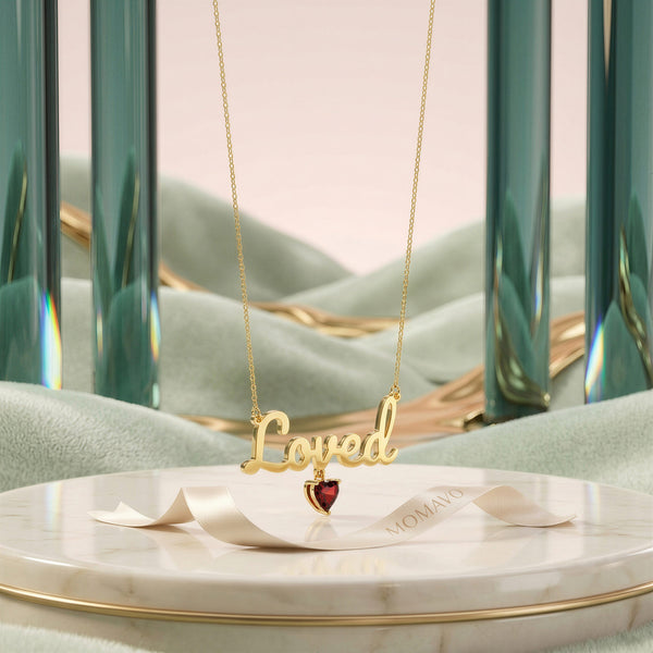 Birthstone Heart Name Necklace | 18K Gold Plated