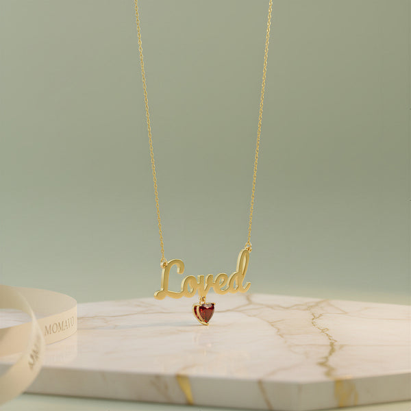 Birthstone Heart Name Necklace | 18K Gold Plated