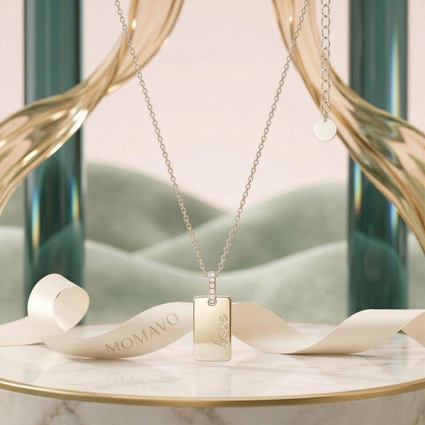 Engravable Rectangle Pendant Necklace | Silver