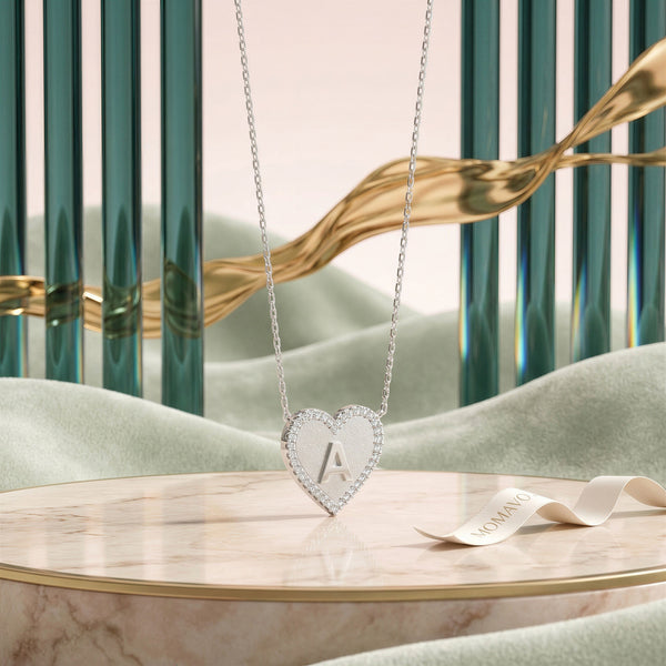 Heart Initial Necklace | Silver