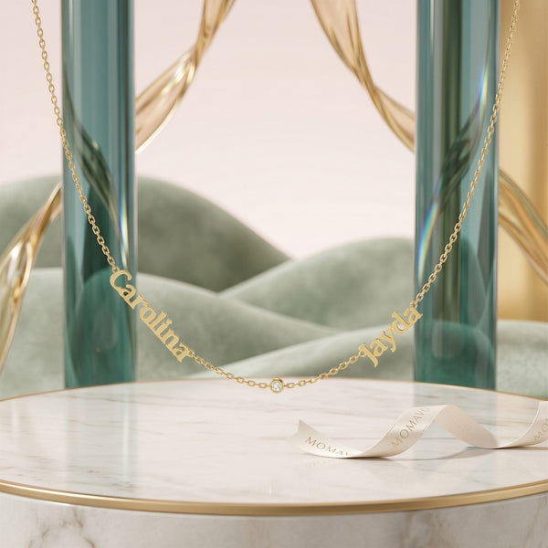 Custom Name Necklace with Gemstone | 18K Gold Plated