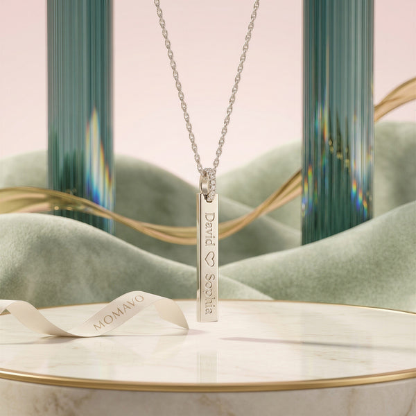 Engravable Rectangle Pendant Necklace | Silver