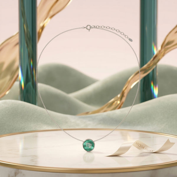 Malachite Initial Pendant Necklace | Silver