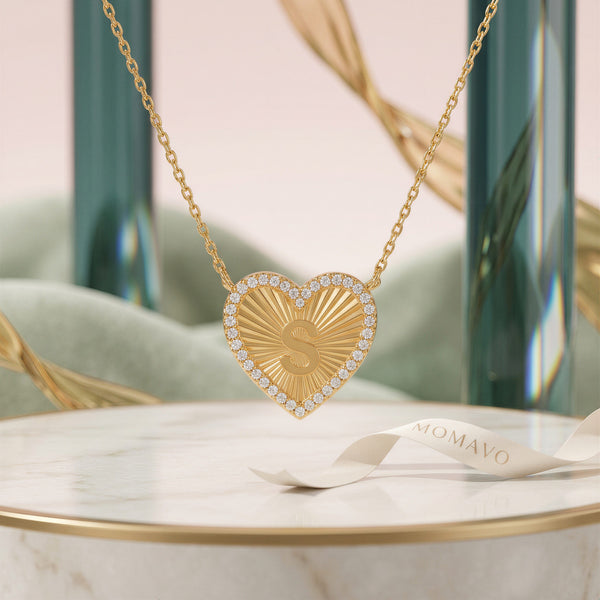 Pleated Heart Initial Necklace | 18K Gold Plated