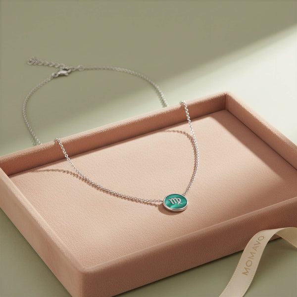 Malachite Initial Pendant Necklace | Silver