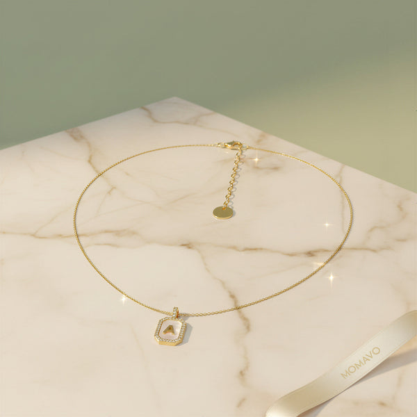 Zodiac Initial Gemstone Pendant Necklace | 18K Gold Plated