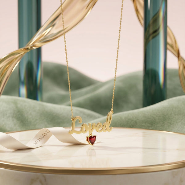Birthstone Heart Name Necklace | 18K Gold Plated