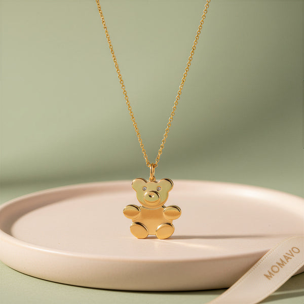 Teddy Family Pendant Necklace | 18K Gold Plated