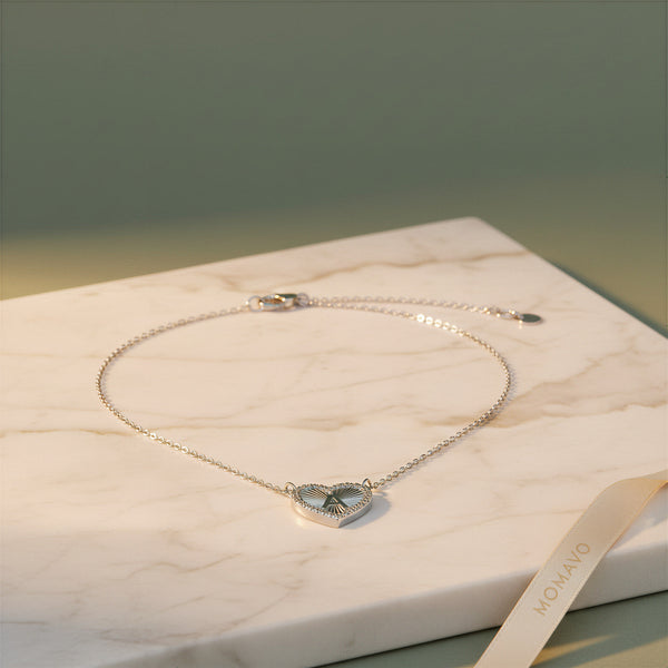Pleated Heart Initial Necklace | Silver