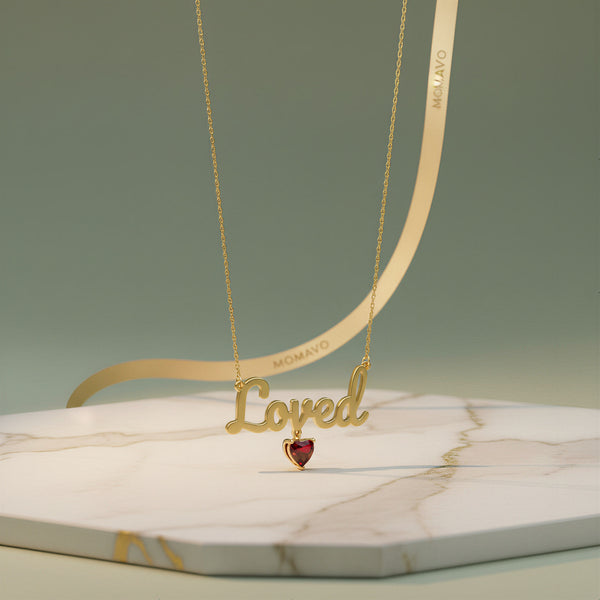 Birthstone Heart Name Necklace | 18K Gold Plated