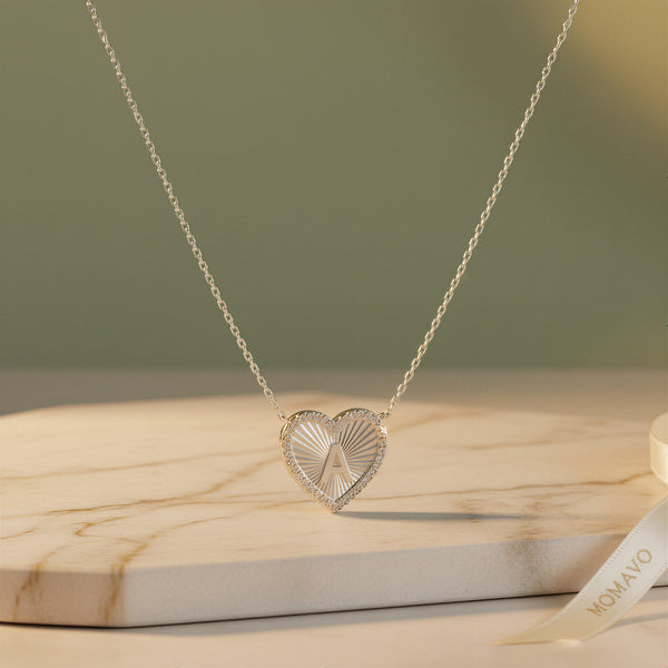 Pleated Heart Initial Necklace | Silver