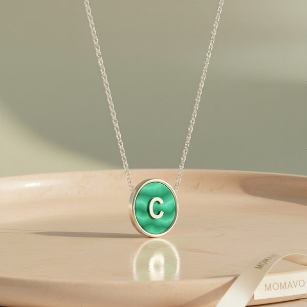 Malachite Initial Pendant Necklace | Silver