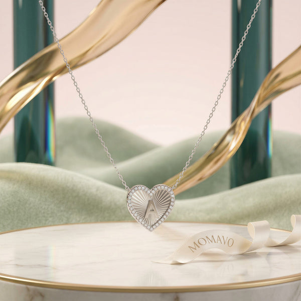 Pleated Heart Initial Necklace | Silver