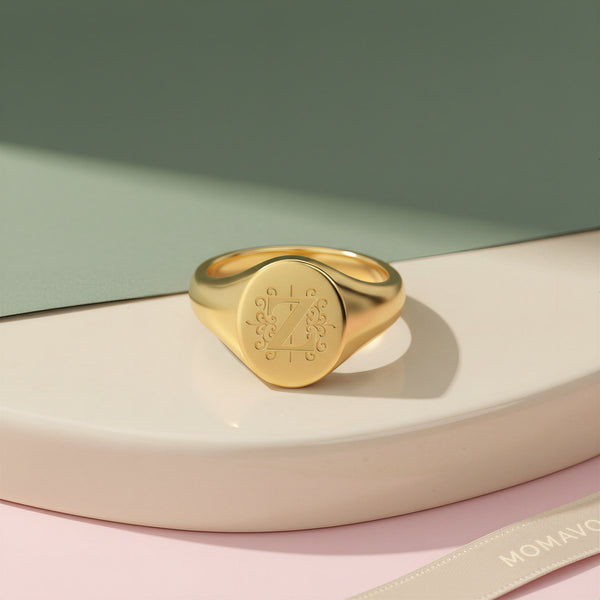 Oval Monogram Ring | 18K Gold Plated