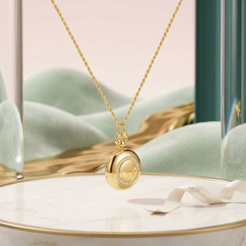 Luna Halo Locket Necklace | 18K Gold Plated