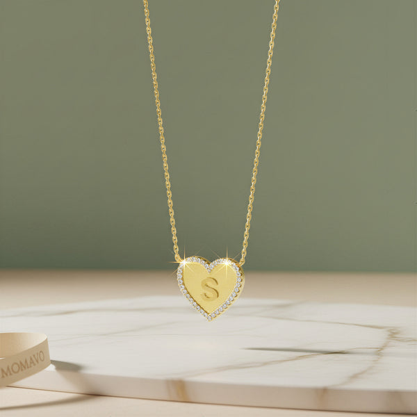 Heart Initial Necklace | 18K Gold Plated