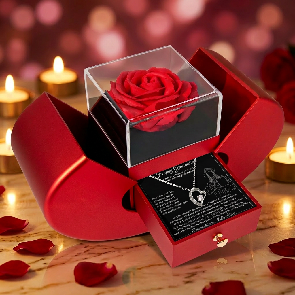 Forever Love Necklace gift box with Happy Graduation message card