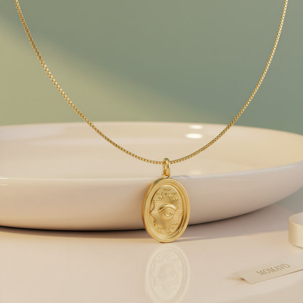 Oval Portrait Engraved Necklace | 18K Gold Plated
