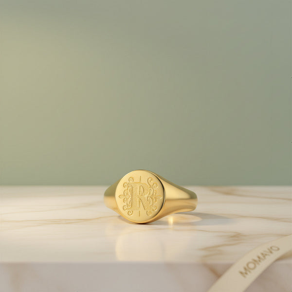 Round Monogram Ring | 18K Gold Plated